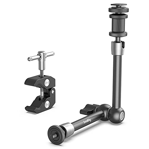 SMALLRIG Super Clamp Crab-Shaped & Magic Arm Braço mágico de 11" com super grampo, braço articulado roscado de 1/4" - 20 com armação de sapato para monitor, luz LED, microfone - 3726
