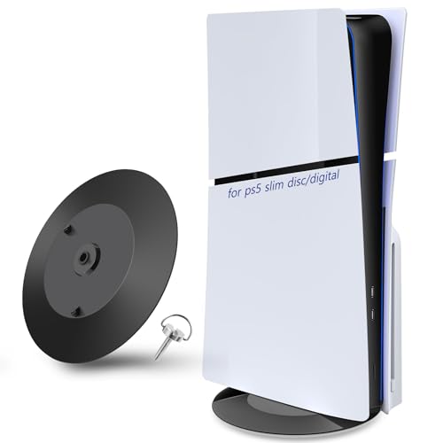 Suporte vertical para PS5 Pro/PS5 Slim acessórios com almofadas antiderrapantes, suporte vertical aprimorado para PS5 Slim/PS5 Pro console, suporte base com parafuso para PS5 Slim, não para PS5, preto