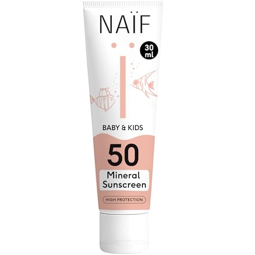Naïf Protetor solar mineral para bebés e crianças, FPS 50, fragrância suave, creme sem octocrileno, proteção UVA/UVB, resistente à água, dermatologicamente testado, sem microplásticos, 30 ml