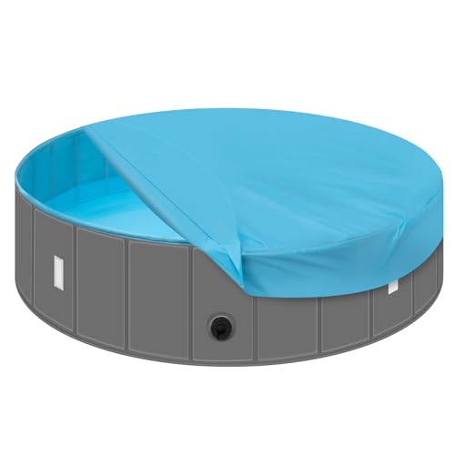 EUGAD Piscina para cães 120 x 30 cm, banheira dobrável para animais de estimação, piscina grande para animais de estimação com cobertura, piscina dobrável para cães de PVC, cinzento azul, 0027GYYC