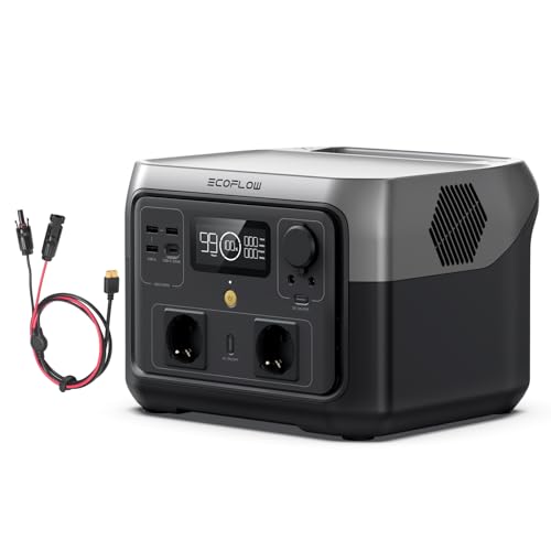 EF ECOFLOW River 2 Max 512 Wh Estação de energia portátil com cabo XT60i, gerador solar com LiFeP04, potência de até 1000 W, carregamento rápido em 1 hora, potência de varanda para campismo,