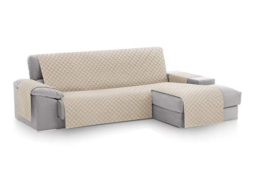 textil-home Capa coberta sofá Chaise Longue Malu, protetor para sofá acolchoado braço direito. Tamanho - 240 cm. Cor marfim (vista de frente)