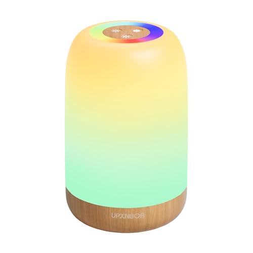 UPXNBOR Luz noturna LED tátil regulável com 256 cores RGB e 4 modos, candeeiro de mesa sem fios com temporizador e gancho, recarregável por USB, design de madeira, luz portátil para quarto