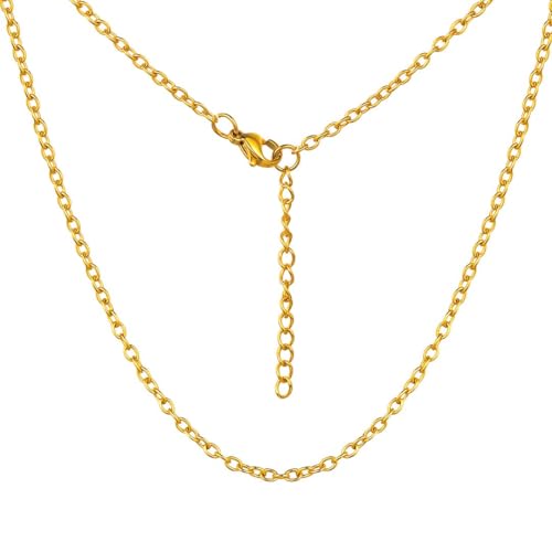 ChainsHouse Corrente fina mulher de aço inoxidável colar corrente homem pingente menina aço / ouro / preto - largura: 2 mm - comprimento: 46/51/55/61/66/71/76 cm joalharia presente casamento Natal dia