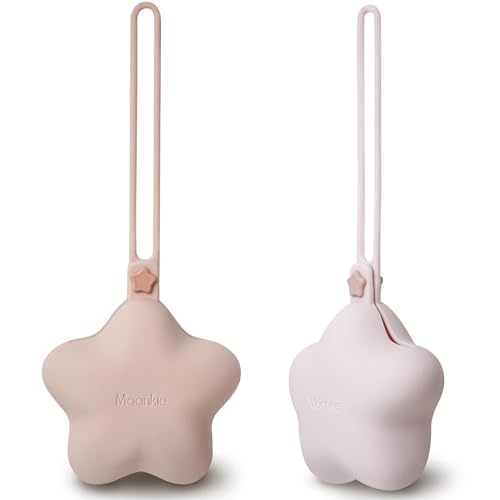 Moonkie Porta-chupetas para bebé, porta-chupetas de silicone para bebé, conjunto de 2, porta-chupetas sem BPA, caixa de chupeta, capas para chupetas (Blush/lilás claro)