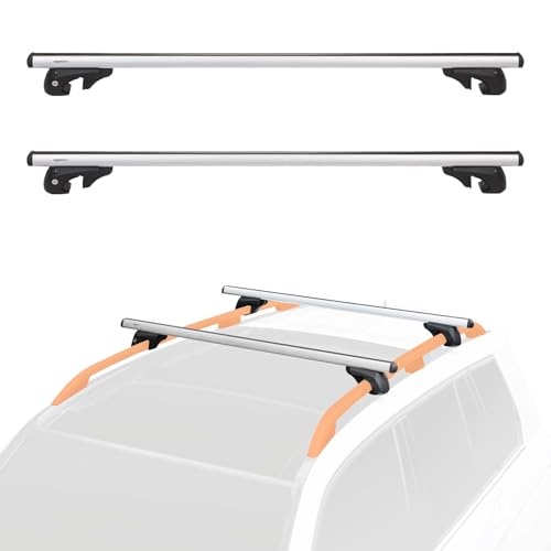 Amazon Basics Porta-bagagens de teto com calhas cruzadas, 52 polegadas, adapta-se a trechos de até 46 polegadas entre calhas laterais elevadas com espaço, embalagem de 2, preto/prateado