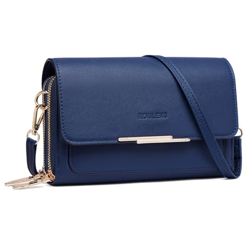 Roulens Bolsa para telemóvel, mala de ombro pequena de mulher, mala de tiracolo cruzada couro PU, mensageiro Crossbody Bag mala telemóvel mulher com ranhuras para cartões, fecho de correr e alça