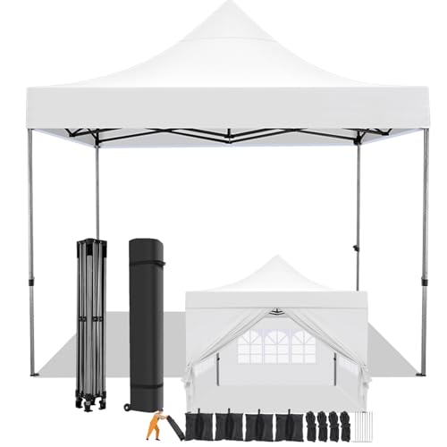COBIZI Tenda dobrável 3 x 3 com parede lateral, impermeável tenda dobrável, tendas para exteriores, pérgolas para jardim, festas de acampamento, praia (3 por 3 m branco)