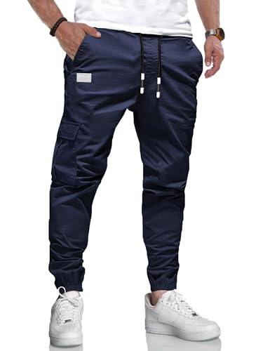 LIUPMWE Calças de trabalho para homem casual elásticas Jogging calças de algodão Slim Fit Cargo Pants com bolsos outono inverno