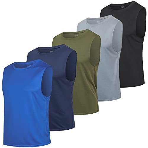 HUAKANG Pacote de 3 ou 5 t-shirt alças para homem secagem rápida ginásio roupa desportiva t-shirt sem mangas para treino corrida