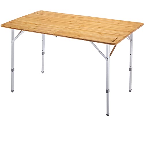 KingCamp Mesa dobrável de bambu mesa de centro de altura ajustável mesa de poupança de espaço portátil para interiores ao ar livre rolo campismo varanda jardim piquenique 120 x 70 x 45/52/65 cm