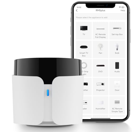 Broadlink Controlo universal infravermelho RM5Plus, controlo por voz com Alexa & Google Assistant, controlo inteligente Wi-Fi para TV, AC, ventiladores, hub tudo em um com cenários e temporizador