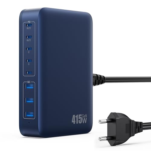 Carregador USB C múltiplo de 415 W, GAN IV 8-Port USB Charger carregamento rápido com PD duplo 100 W, QC PPS alimentador USB múltiplo carregador tipo C para MacBook Air/Pro, iPhone, iPad Pro, Samsung