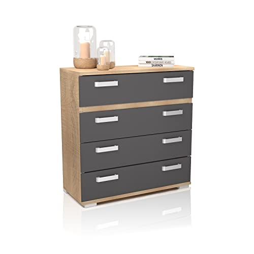 duehome | Comoda 4 gavetas, confortável para armazenamento de quarto, modelo Ataneq, acabamento em Cambria e grafite, medidas: 89 cm (comprimento) x 89,6 cm (altura) x 39,6 cm (fundo)