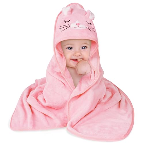 Aolso Toalha de banho com capuz para bebé, 80 x 80 cm, toalha de banho para bebé, roupão de banho macia e absorvente, toalha de banho bebé para 0-3 anos-gatinho rosa
