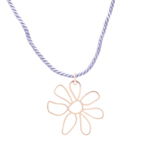 NILUXE DESIGN -Choker Acero Inoxidable Mujer - Gargantilla Dorada - Collar Vueltas Cadena Cordón Trenzado de Colores con Charms Colgantes Dorados - Ideal para Regalar(Gris, Flor)