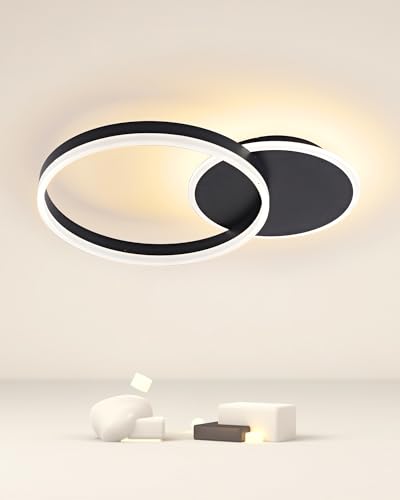 MOUNM Candeeiro de teto 36 W 3600 lm, teto LED com controlo remoto, candeeiros de teto sala de estar de alumínio com luz regulável 3000 K - 6000 K para sala de estar, corredor, quarto, 2 anéis 55 * 40