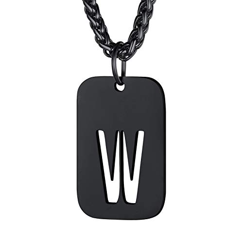 Bandmax Chapas militares letras iniciais de nome A-Z pendente Dog Tag com corrente espinho 55 cm 5 cm comprimento aço inoxidável três cores