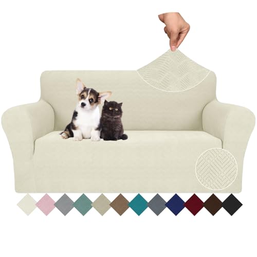 Ystyle Capa para sofá ajustável de 2 lugares, capas para sofá elástico, capa de sofá anti-gatos cães, sofá cover com apoios de braços, Jacquard capas cobertura sofá antiderrapante lavável, bege