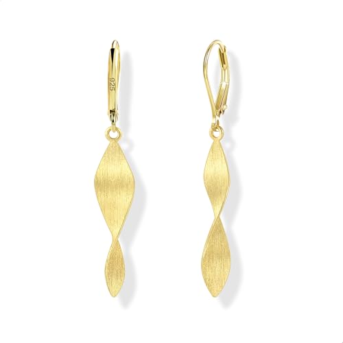 ASH'S CHOICE Brincos mulher prata 925 pendentes hipoalergénicos brincos de aro com pingente duplo torcido/espiral/folha/gota de água, brincos compridos, banhados a ouro 14 K, presentes de joalharia