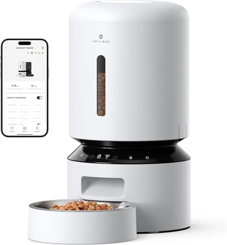 PETLIBRO 5G WiFi Alimentador automático para gatos 5L com App- dispensador de comida para cães, sensor e bloqueio de comida baixa, 1 - 10 refeições por dia, controlo de aplicações, com tigela de aço