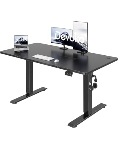 Devoko 120 x 60 cm, mesa regulável em altura, mesa elétrica elétrica elétrica telescópica bidirecional, secretária de escritório e casa, para estúdio em casa com painel montado, preto