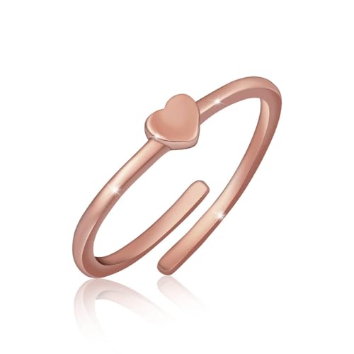 GD GOOD.designs EST. 2015 Anel coração para senhoras - anel ajustável para senhoras com pingente coração - aço inoxidável em ouro 18 K, prata ou ouro rosa