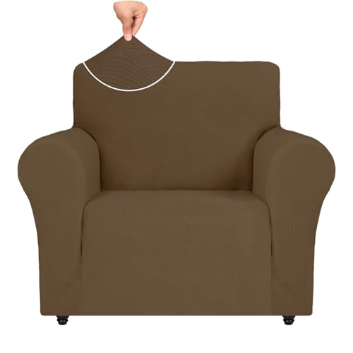 Ystyle Capa sofá de 1 lugar, capa ajustável para sofá, capas elásticas para sofá anti-gatos, capas para sofá com apoios de braços, universais sofá cover antimanchas, lavável, castanho