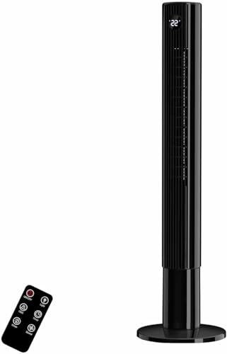 Vidacharmy Ventoinha de torre de 110 cm, arrefecer rápido e baixo consumo, turbo 7,8 m/s, ultra silencioso 26 dB, 4 modos e oscilação 85°, temporizador 12H, controlo remoto e ecrã LED, preto elegante