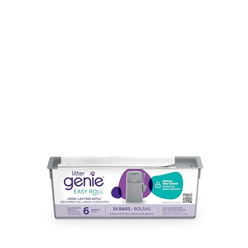 Litter Genie Sacos de substituição Easy Roll (embalagem de 1) | Inclui um rolo de 6 meses de longa duração de 24 sacos | sacos de areia para gatos com controlo definitivo de odores
