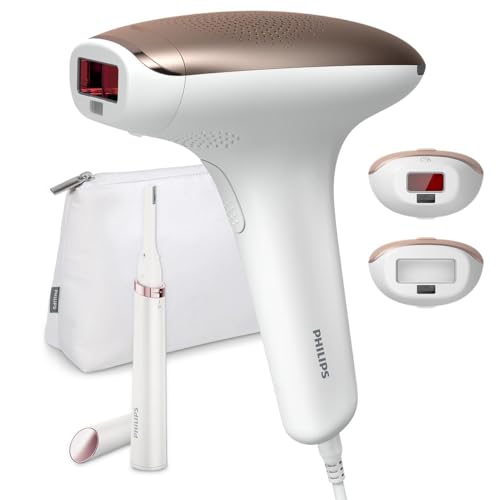 Philips Lumea Advanced BRI921/00 Depiladora de luz de pulso permanente para remoção de pelos visível em casa com sensor de tom de pele, 2 cabeças para corpo e rosto e lápis aparador compacto
