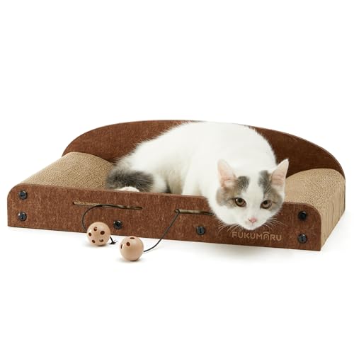 FUKUMARU Raspador para gatos 53 cm, feltro cartão ondulado reciclável com bola de brinquedo, cor caramelo, tamanho médio