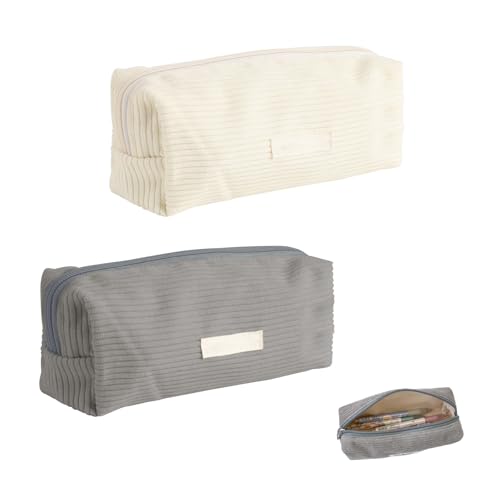 PEGRAUFC 2 estojos para lápis, design astético, de tecido de veludo, branco leitoso e cinzento para meninas e adolescentes, branco e cinzento, PEGRAUFC, Branco, PEGRAUFC