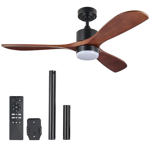 VONLUCE Ventoinha de teto com luz e controlo remoto, 132 cm, 3 pás, motor DC reversível de 6 velocidades, iluminação regulável com temporizador para cozinha, quarto, sala de estar, estúdio ou pátio