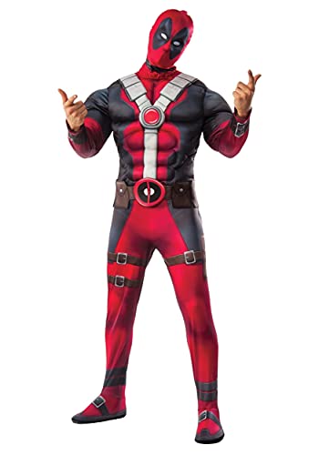 Rubies Disfarce Deadpool Deluxe para adulto, Jumpsuit com peito musculoso, capas de botas, e máscara. Oficial da Marvel, para carnaval, Natal, Halloween e aniversário