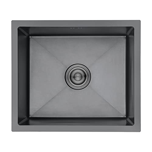 Ibergrif, M85043B Lava-louça cozinha 50 x 43 cm, lava-louça sob bancada ou sobre bancada com filtro de drenagem, aço inoxidável, preto