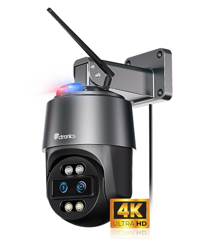 Ctronics [Zoom híbrido 10X] 4K câmara de vigilância exterior, rastreamento e zoom automático, WiFi 2,4/5 GHz, detecção AI de humanos/veículos / animais, 256 GB TF/Cloud/FTP/NAS, visão noturna a céu
