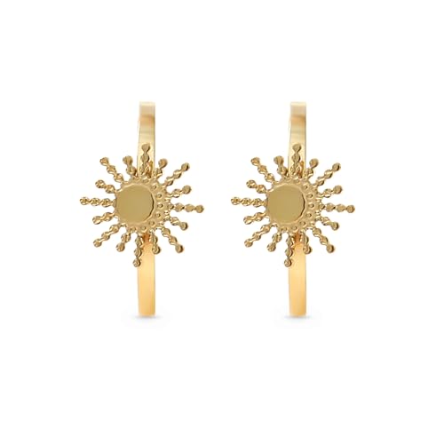 Made by Nami Brincos dourados para mulher com sol, estilo boémio, de aço inoxidável, resistentes à água, para fatos de verão