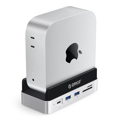 ORICO VS10 MiniDock e suporte para Mac Mini M4/M4 Pro, 10 portas com ranhura M.2 SSD, USB A 3.2, USB C 3.2, HDMI 2.0, RJ45, USB C PD 100W, SD/TF 3.0, 2 USB A 3.0