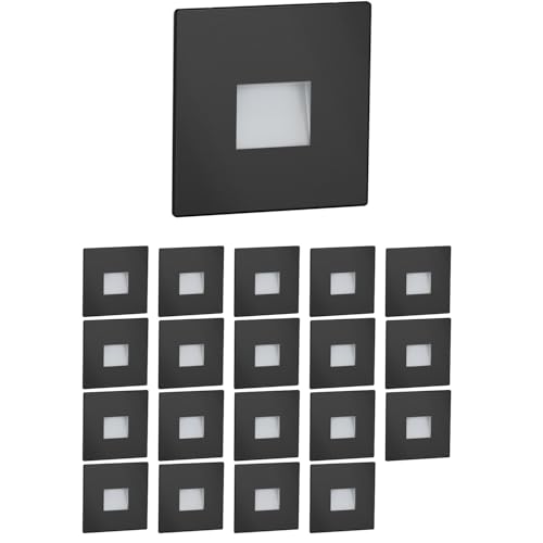 ledscom.de 20 LED luz de escada/luz de parede embutida FOW para interiores e exteriores, downlight, angular, preto, 85 x 85 mm, branco quente