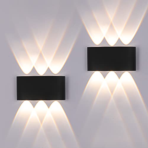 FUPE 2 peças candeeiros de parede exterior/interior LED aplique parede 12 W 1200LM ip65 impermeáveis up and down candeeiros de parede de alumínio modernos que brilham acima e abaixo (preto 3000 k luz