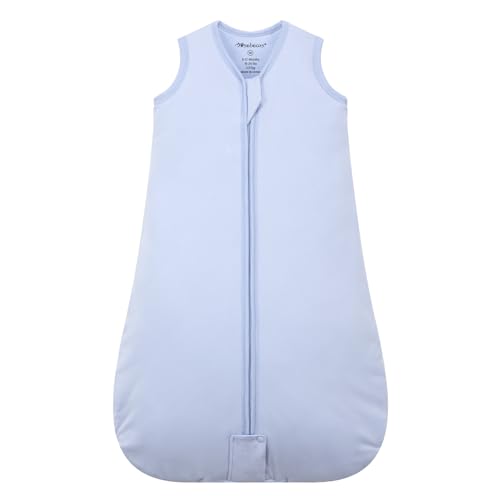 Mosebears Saco de dormir para bebé de inverno 2,5 TOG, 100% algodão para tamanhos diferentes, desde o nascimento até aos 24 meses para crianças (Blue Fog, 6-12 meses)