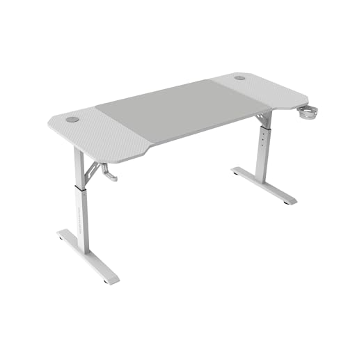 Mars Gaming MGD-ERGO140, mesa de altura ajustável 3 posições, superfície ergonómica, estrutura metálica, tapete XXL, suporte auriculares bebida, gestão com cabos, mesa Gaming 140 x 60 cm, branco