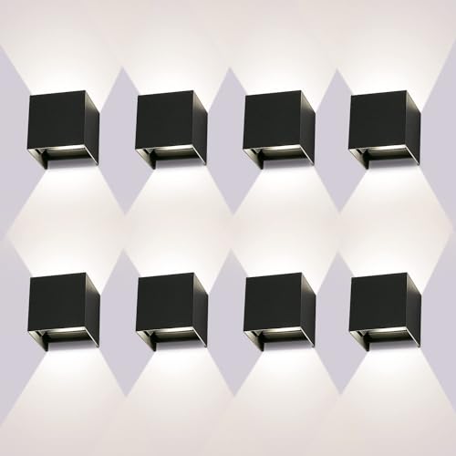 ledmo 8 peças aplique parede exterior/interior branco neutro 4000 k aplique de parede ângulo de feixe ajustável 10 W aplique parede LED IP65 impermeável, preto
