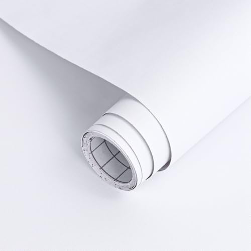 Arthome vinil adesivo móveis branco, 44 cm x 10 m papel de parede autocolante branco sólido mate texturizado autocolante decorativo para bancadas, armários, móveis, decoração de paredes revestimento