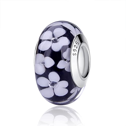 Nbsameng Charm em vidro de murano, pendente transparente para pulseira e corrente para mulher, flor encantos de prata 925%, miçangas compatíveis Pandora Gnoce e Trollbeads