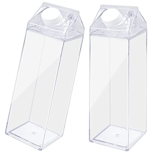 Cisolen Garrafa de cartão de leite 500 ml garrafa de leite transparente quadrada para conter leite e sumo viagens ao ar livre 2 peças