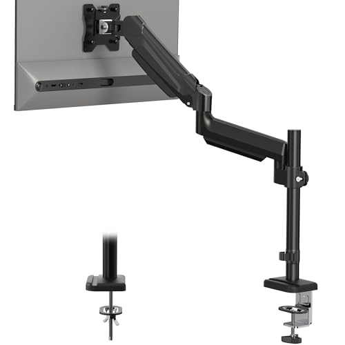 BONTEC Suporte para monitor único ajustável para ecrãs de 13 a 34 polegadas, braço monitor ergonómico com mola de gás e poste, capacidade de peso 9 kg, VESA 75/100 mm