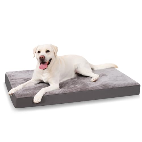 KSIIA Camas cão ortopédicas extra grandes, 105 x 70, cama para cães XL, colchão almofada colchão cão removível, cama de animal de estimação lavável à máquina, fundo antiderrapante Dog Bed, cinzento