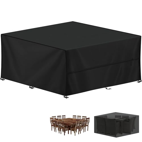 LAMUNI Capa para móveis de jardim, 300 x 300 x 100 cm, capa de mesa exterior impermeável, sofá de jardim, capa protetora para conjuntos de móveis e jardim, tecido Oxford 420D, anti-vento, quadrado